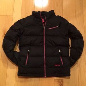 Girl’s Marmot Down Jacket - Black & Hot Pink - Lg